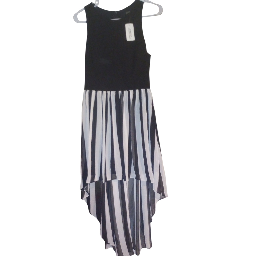 Forever 21 Black and White Striped Asymmetrical Dress